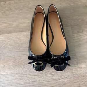 Coach Black Patent Leather Flats with Velvet Bow